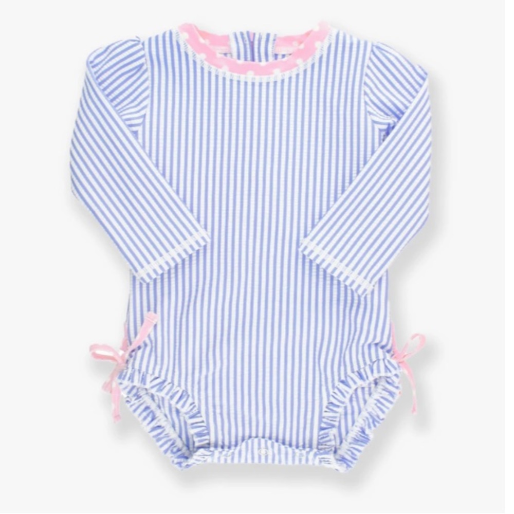 Ruffle Butts Striped Blue and White Baby Rashguard